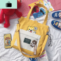 手提袋帆布包包小学生女孩拉链小号布袋子的女童可爱简易方便NEWLAKE 秋田犬黄色