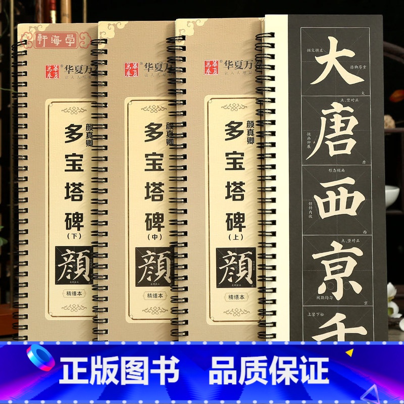 [正版]学海轩共3本颜真卿多宝塔碑上中下入门放大版近距离临摹字卡米字格简体角注扫码看视频教学成人初学者颜体楷书毛笔临摹高清大图