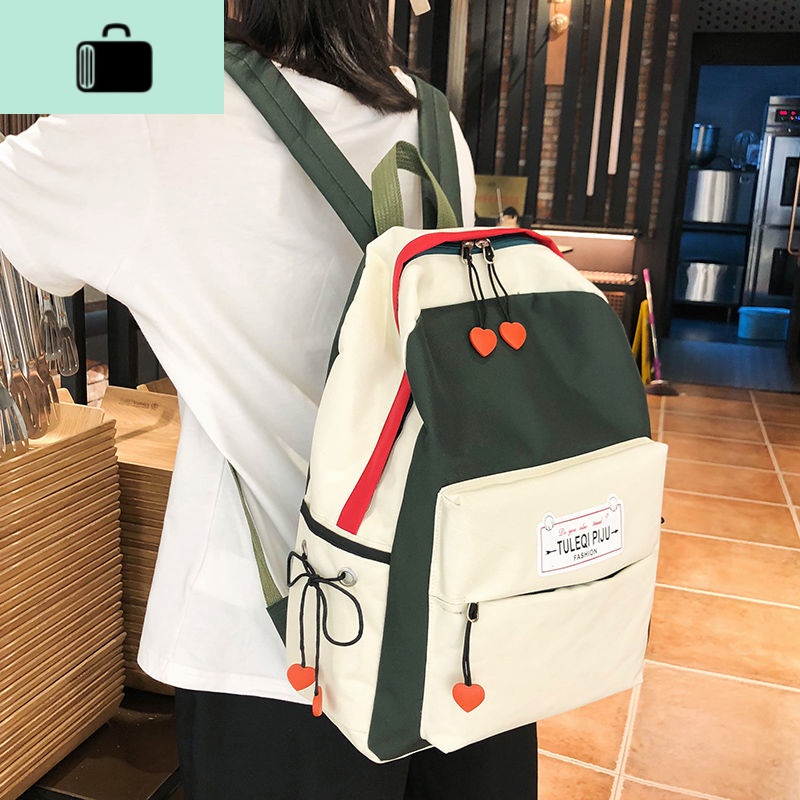 书包女韩版高中ins风港风2019新款大学生时尚撞色百搭背包双肩包NEW LAKE高清大图