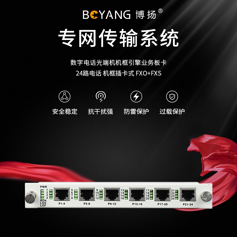 博扬(BOYANG) 数字电话光端机机框引擎业务板卡 24路电话 机框插卡式 FXO+FXS 1对价BY-ENG-24P