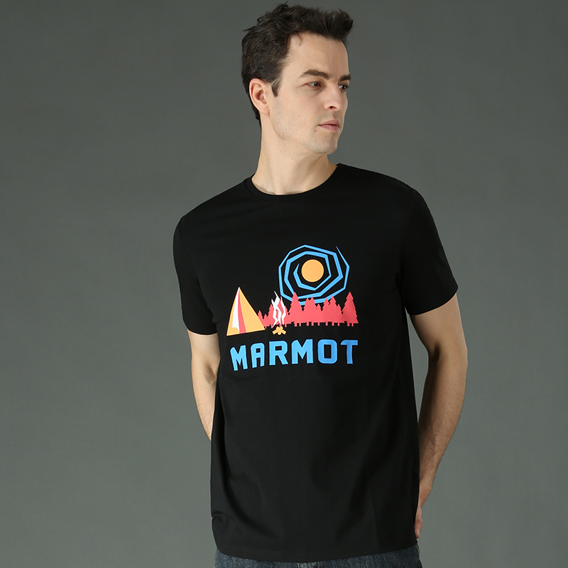 Marmot/土拨鼠2021新品户外运动男士弹力棉质舒适圆领半袖T恤