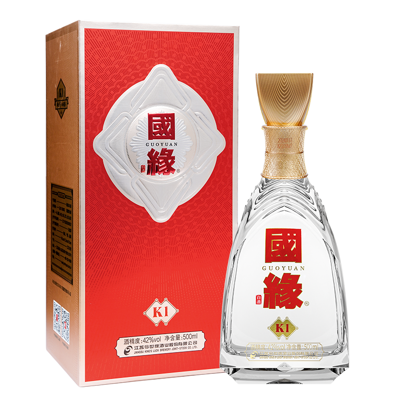 今世缘 国缘K1 浓香型白酒 42度 白酒 500ml 单瓶装(2瓶有手提袋)