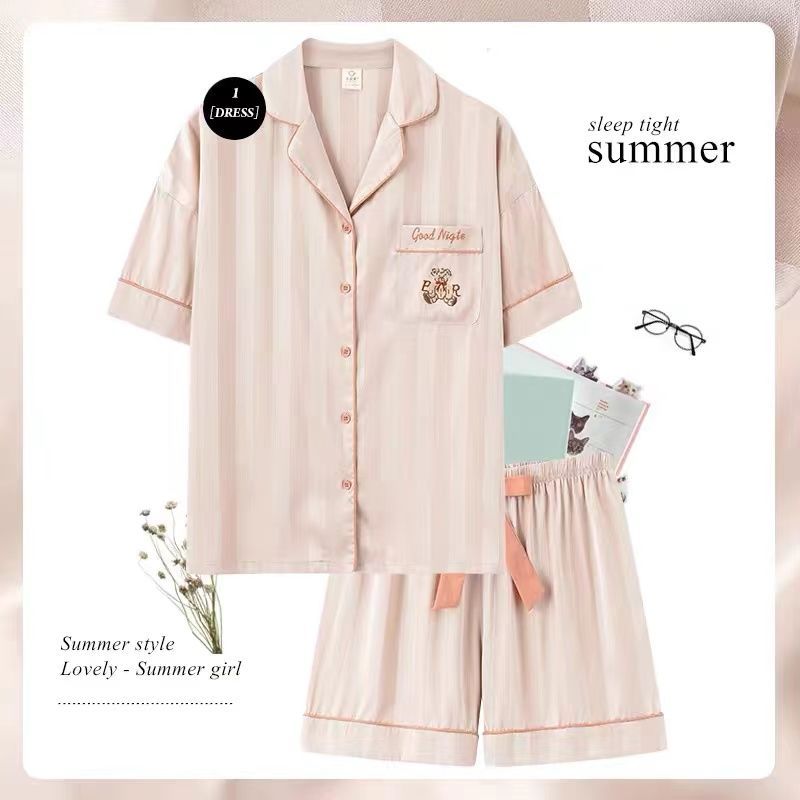 千奈美睡衣女夏季冰丝薄款短袖可爱2021年新款夏天凉感丝绸套装 Q9269套装 M 建议[80-100斤]