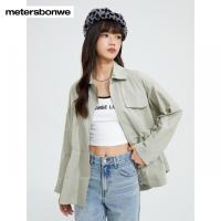 [1件5折价:169.5]美特斯邦威外套女士秋纯色宽松时尚夹克休闲收腰长袖上衣