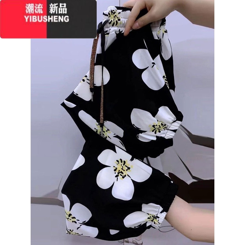YIBUSHENG冰丝裤女季薄款2024新款洋气花裤子外穿休闲裤速干九分束脚裤潮高清大图