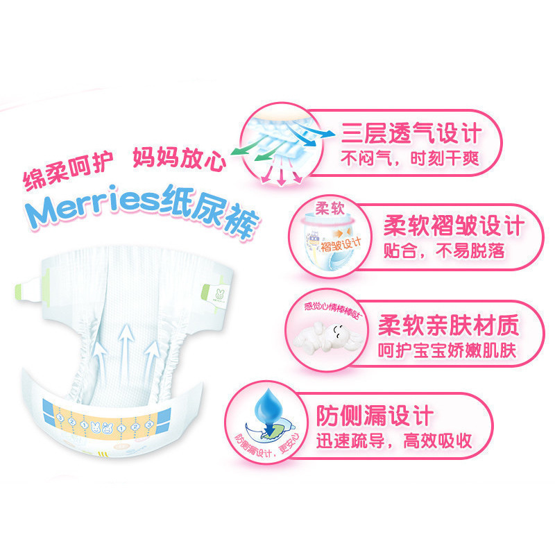 日本花王妙而舒Merries婴儿纸尿裤增量装NB96片 新生儿婴儿尿不湿(日本进口)高清大图