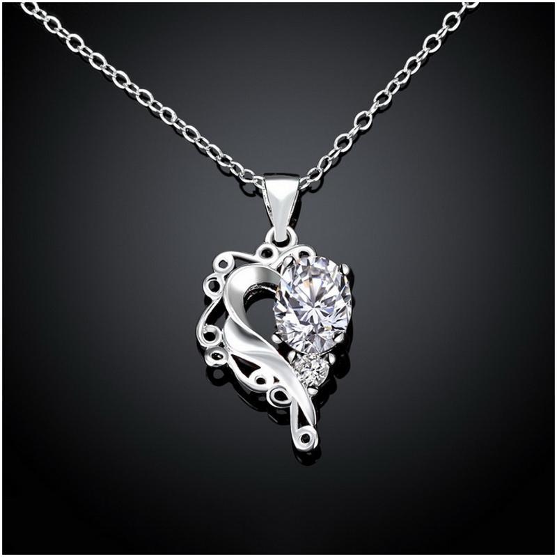 N063 Women Silver Necklace 镀925纯银爱心坠项链女送女友首饰送女朋友七夕情人节礼物