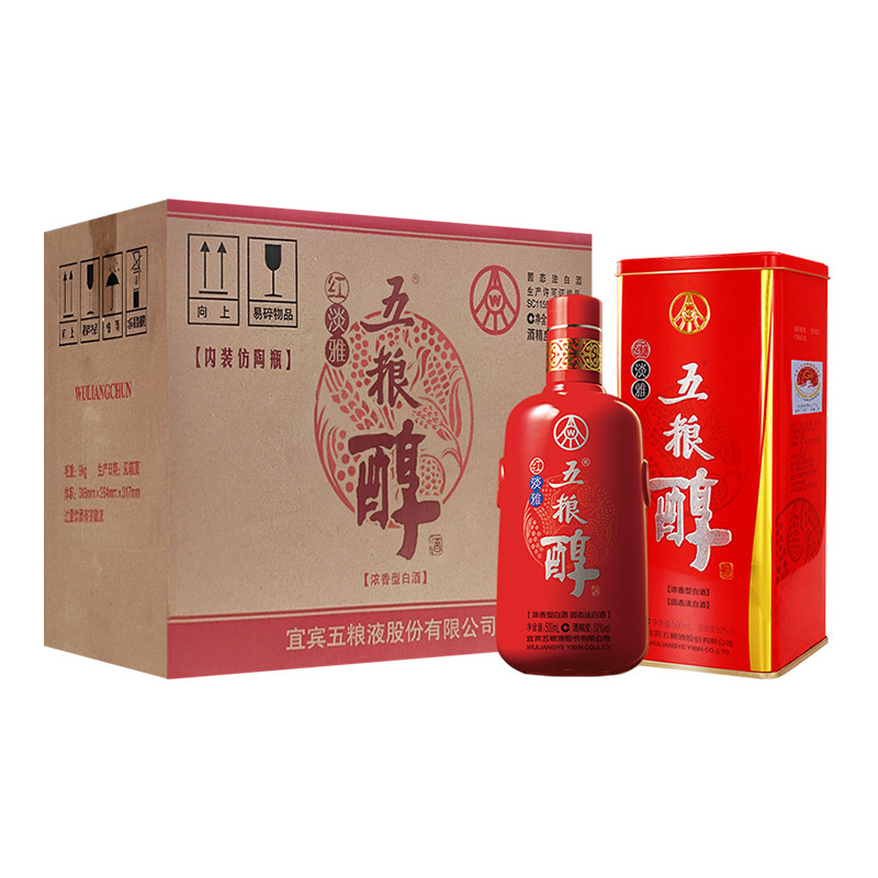 五粮液50度五粮醇红淡雅仿陶瓶500mL*6盒装浓香型白酒整箱