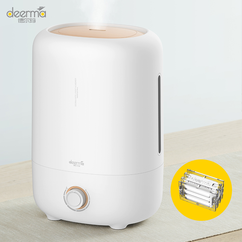 德尔玛(deerma) 加湿器F725S 5L大容量 办公室卧室家用超声波式有雾旋钮式加湿器 银离子净化版