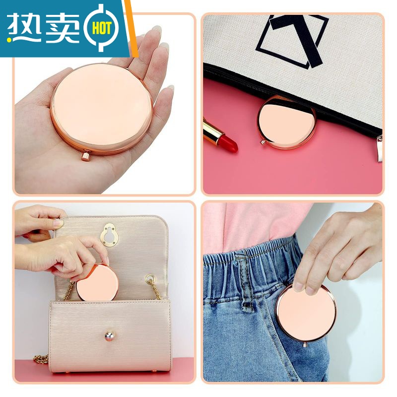 敬平金属化妆镜 双面光亮纯色折叠便携小镜子玫瑰金随身手持金色镜便携式用镜 7厘米金色高清大图