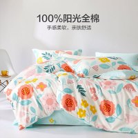 百丽丝家纺水星出品全棉三/四件套时尚格子1.5/1.8床绗缝印花纯棉被套床单枕套床上用品