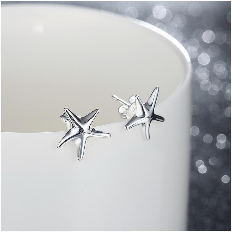E033Women silver plated earring 镀925纯银海星耳钉时尚耳环女