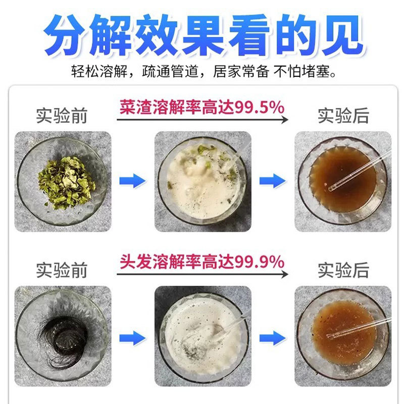 300g*2瓶 管道疏通剂强力溶解厨房下水道油污堵塞厕所马桶尿碱清洁万能神器高清大图