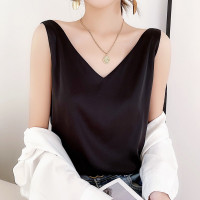 丝绸缎面双肩吊带女背心2025春夏季新修身v领短款气质内搭上衣T恤 XL 黑色