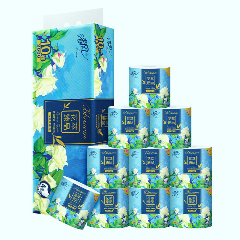清风有芯花萃臻品卫生纸卷纸200g4层*10无香B20AGHCX高清大图