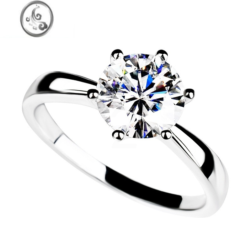 jimi925银银莫桑石戒指女白金一1克拉钻戒公主皇冠简约经典六爪时尚