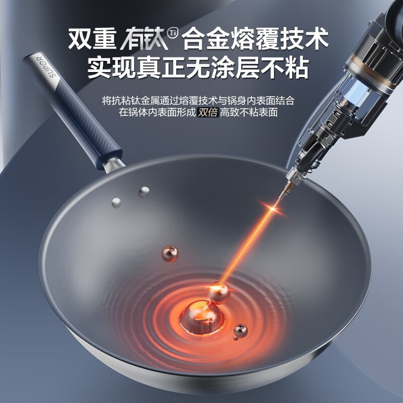 苏泊尔(SUPOR)炒锅 有钛不粘锅无涂层炒菜锅家用复合不锈钢锅具燃气灶电磁炉适用 32CM CC32JG3 超市同款高清大图