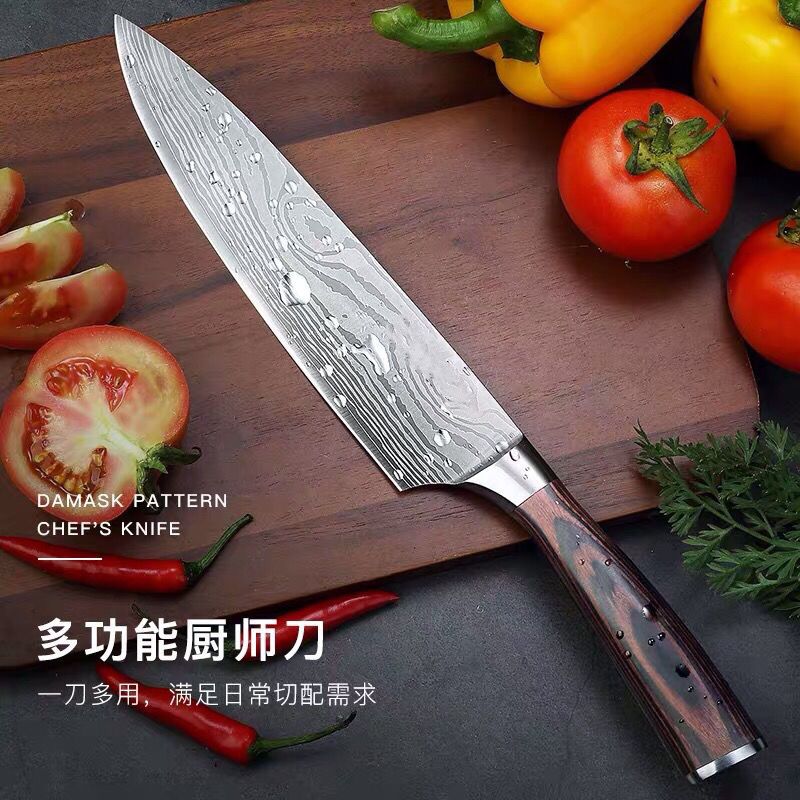 大马士革纹三德刀日式厨师刀多功能料理刀西厨刀家用切片小菜刀ab