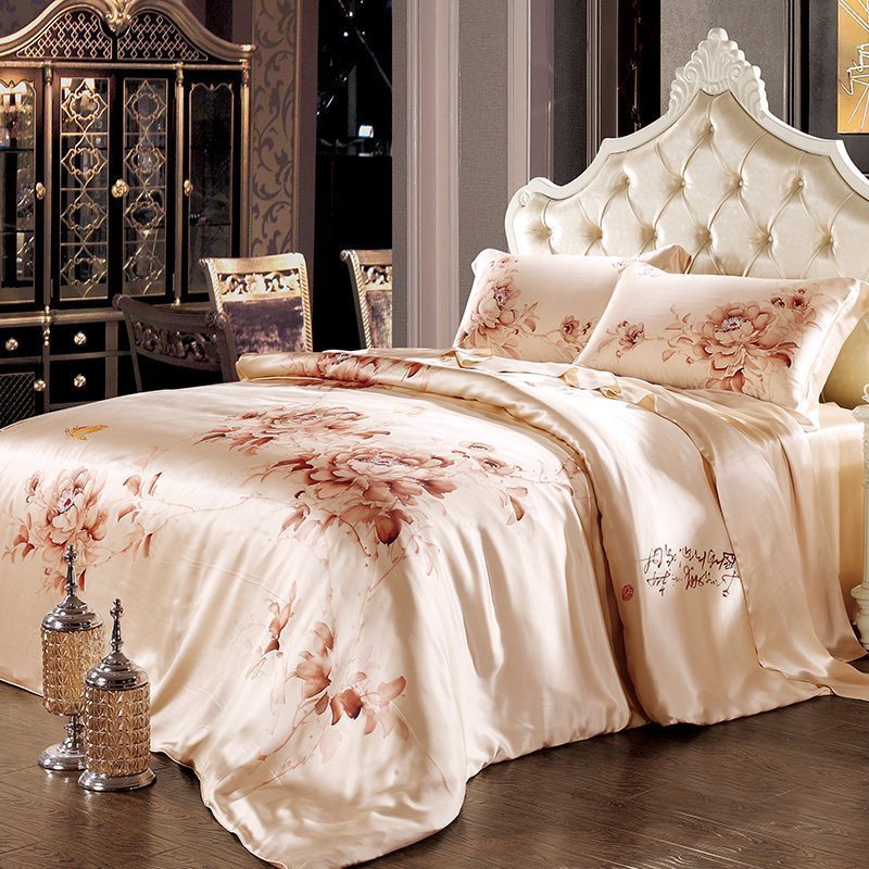 美帮汇100手绘真丝被套桑蚕丝婚庆床上用品被罩单人双人被芯套 午后时光被套 200X230cm