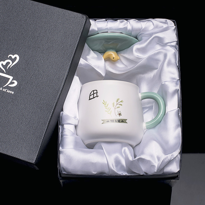 创意黑白猫马克杯带盖勺可爱牛奶陶瓷杯子办公室情侣喝水杯咖啡杯