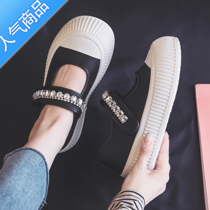 SUNTEK魔术贴帆布鞋女2023新款夏季薄款透气懒人一脚蹬玛丽珍小白鞋高清大图