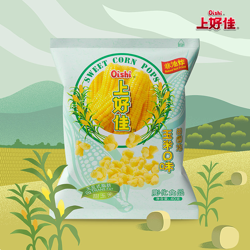 上好佳 膨化食品 田园泡组合(玉米味40g*2+柠檬气泡味40g*2+牛奶味40g*2)