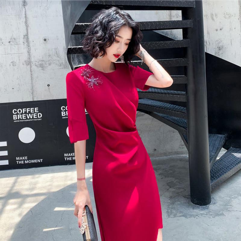 礼服女晚礼服长拖尾成人礼宴会名媛气质高端大气优雅时尚气场女王宴会小晚礼服裙女2020新款高端气质短款平时可穿连衣裙女时尚