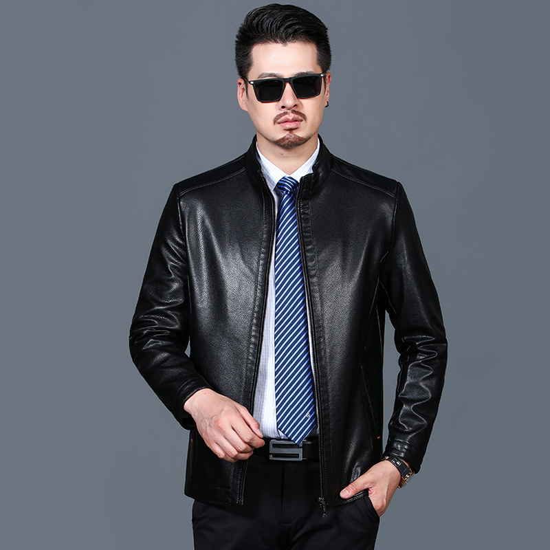 免费试穿 海宁真皮衣男春秋装加绒外套翻领百搭休闲皮夹克4050岁爸爸60衣服大码2024新款外套潮海宁软皮夹克大码男装