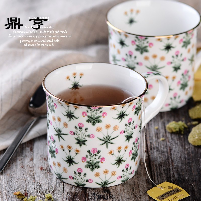 鼎亨小清新 英式田园风马克杯 复古奶茶杯咖啡杯 高骨瓷 古典精美