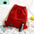 束口袋抽绳背包女帆布简约学生书包男运动小布袋包韩国拉绳双肩包NEWLAKE 红色