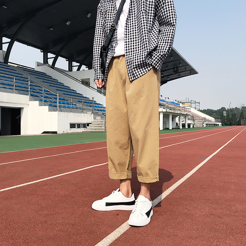 日韩风韩版休闲裤男学生时尚9分裤情侣直筒宽松阔腿裤运动哈伦裤