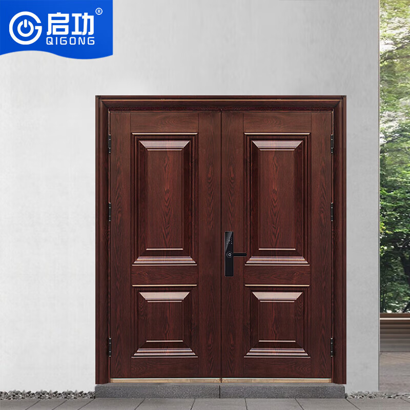 启功钢制防盗门安全入入家用大门民房防盗门含指纹密码锁高清大图
