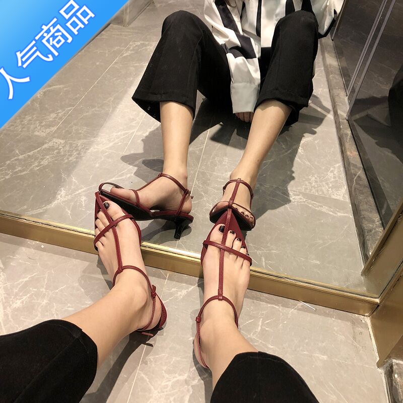 SUNTEK夏季凉鞋女仙女风2023年新款低跟高跟鞋细跟尖头网红百搭罗马女鞋高清大图