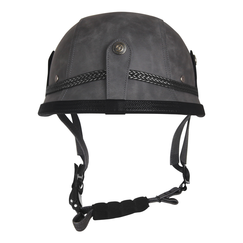 德式头盔男女哈雷复古电动机车头盔摩托车12半盔皮质轻便盔