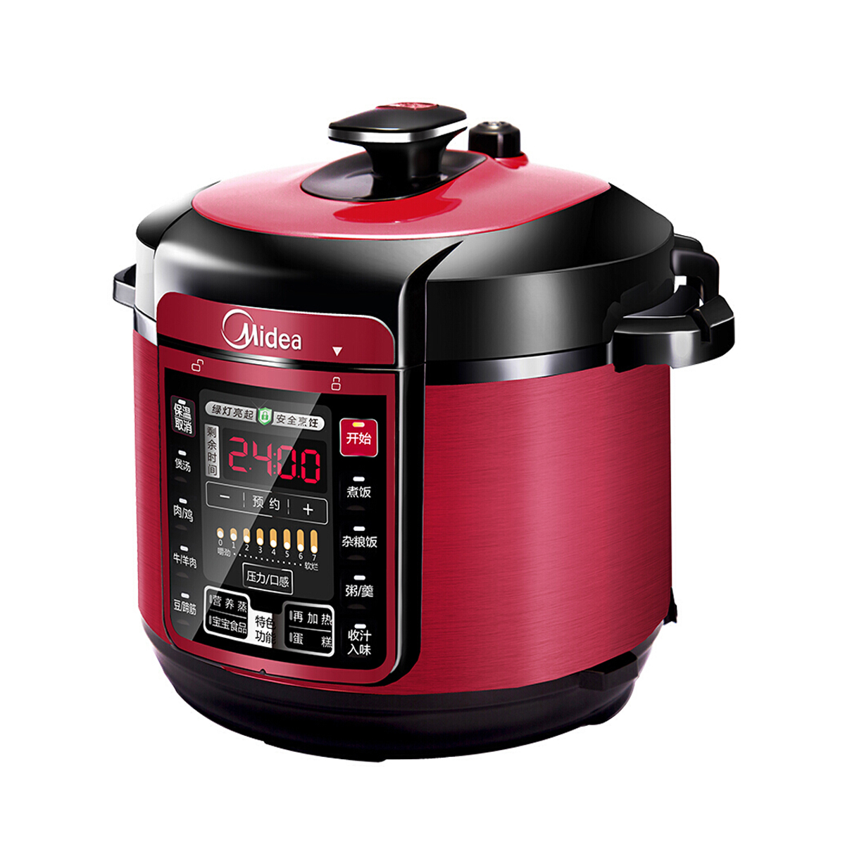 美的智能电压力锅5L家用多功能 不粘双胆 浓香收汁七段调压一键排气高压锅红色 MY-QC50A5