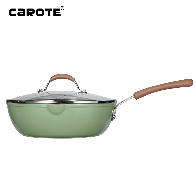 卡罗特(CaROTE)麦饭石炒锅不粘锅少油烟24CM平底锅炒菜锅家用煎锅简约创意小清新电磁炉明火通用