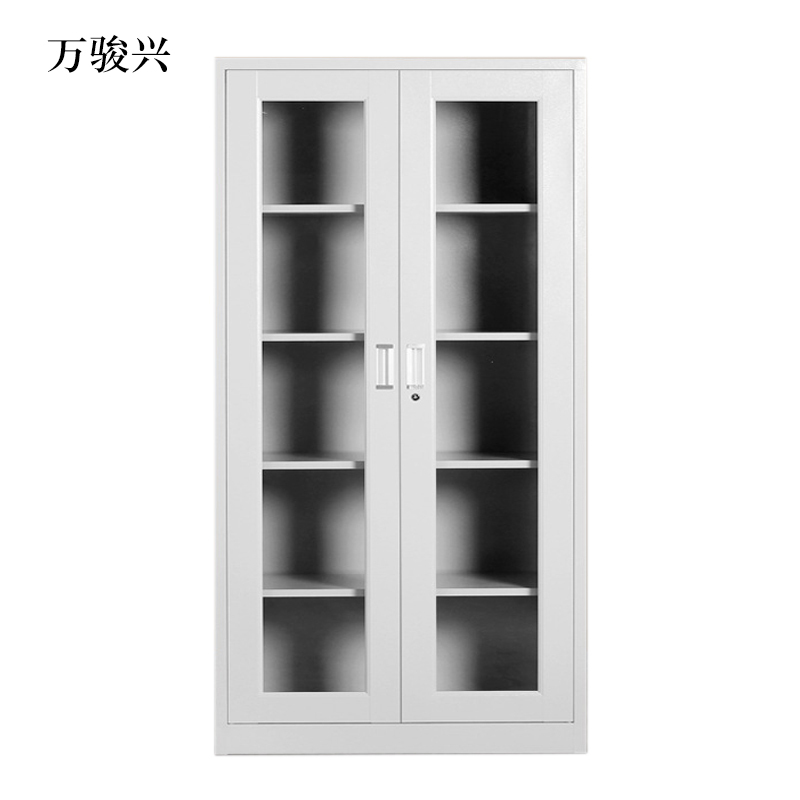 万骏兴钢制档案柜财务凭证柜带锁储物柜铁皮柜书柜通玻对开门文件柜