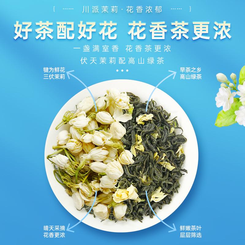 林湖茶叶 拍一发二浓香型茉莉花茶散装花毛峰大份量口粮茶共500g