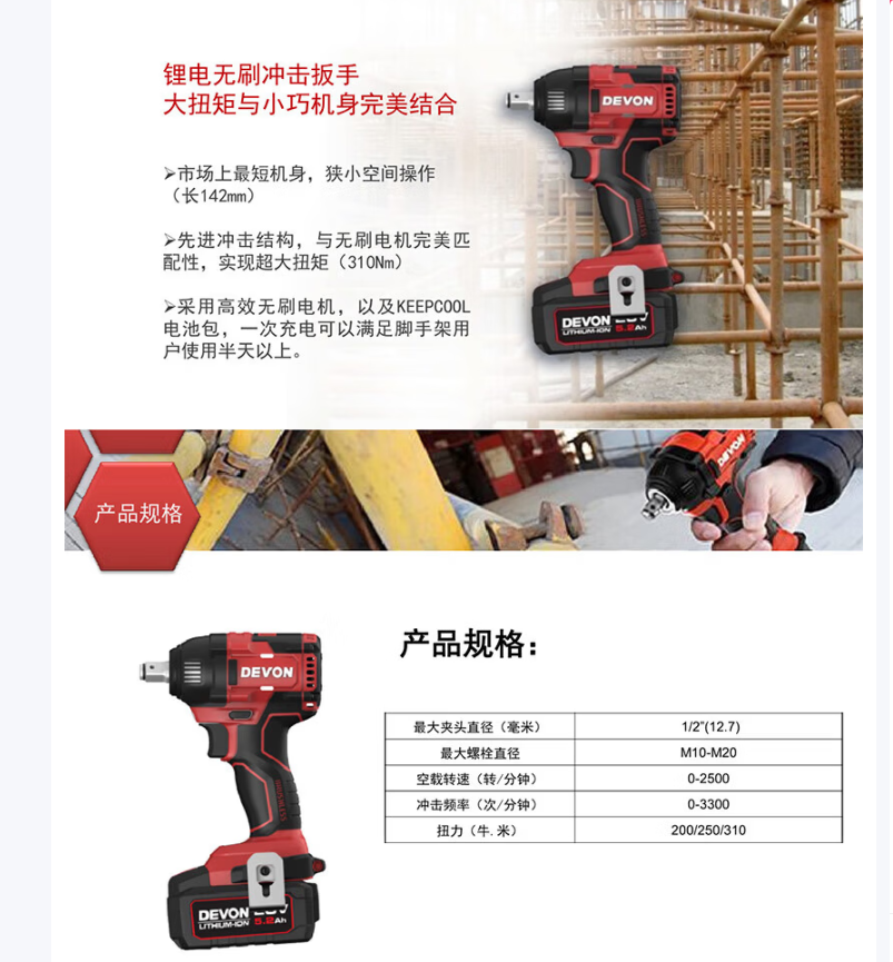 大有冲击扳手 20V锂电5.0Ah两电标充CIW201 单位:套高清大图