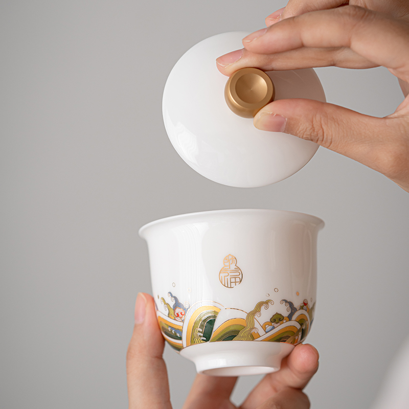 苏氏陶瓷(SUSHI CERAMICS)国潮海水无涯羊脂玉功夫旅行便捷快客茶具高清大图