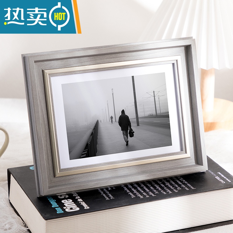 敬平欧式简约相框摆台5 6 7 8 10A4寸挂墙装饰框创意像框摆件画框 简木银灰色 5寸[可放8.9*12.7cm]横