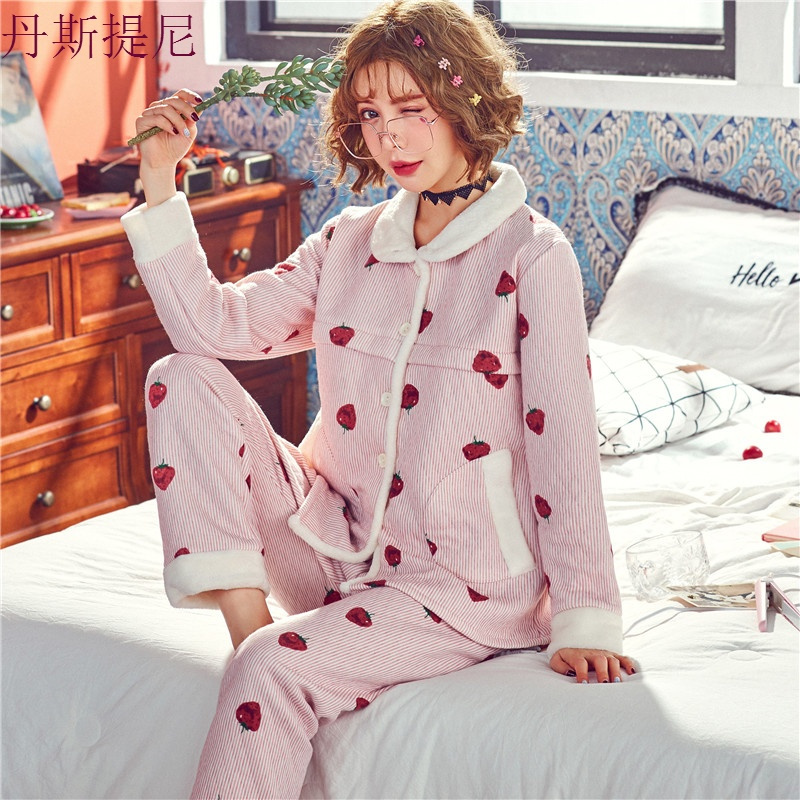秋冬季加厚月子服保暖夹棉空气层纯棉孕妇睡衣套装产后哺乳喂奶衣