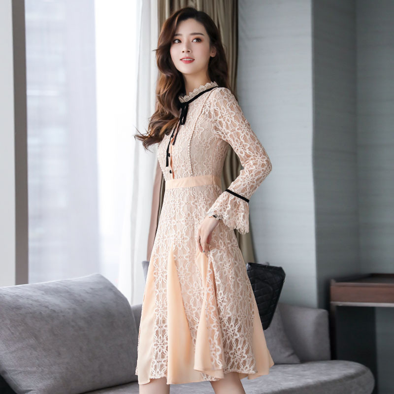 小香风名媛蕾丝连衣裙女女士秋季新品温柔仙女裙收腰显瘦长袖裙子