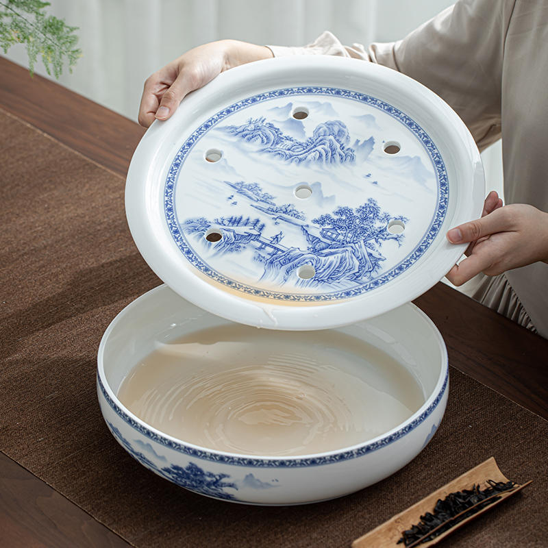 苏氏陶瓷(SUSHI CERAMICS)国潮青花功夫茶具大套组储水托盘三才盖碗泡茶壶礼盒装薄胎茶杯