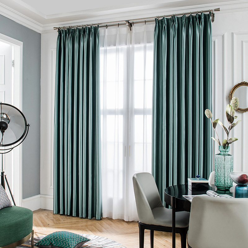 添福运 轻奢冰丝遮光窗帘北欧简约现代挂钩窗帘加厚打孔窗帘飘窗客厅