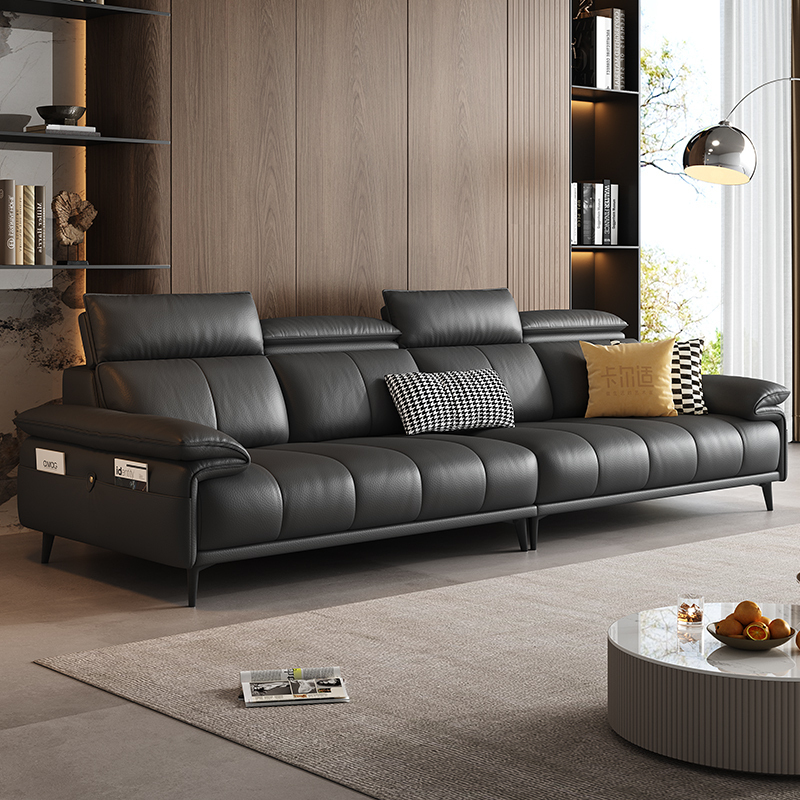 苏宁家装全屋直排真皮意式轻奢极简皮沙发现代简约皮沙发卡尔适白露