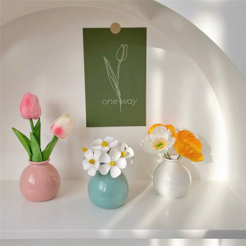 维诺亚陶瓷小花瓶仿真花干花假花办公桌桌面小摆件洗手台餐桌家居装饰品高清大图