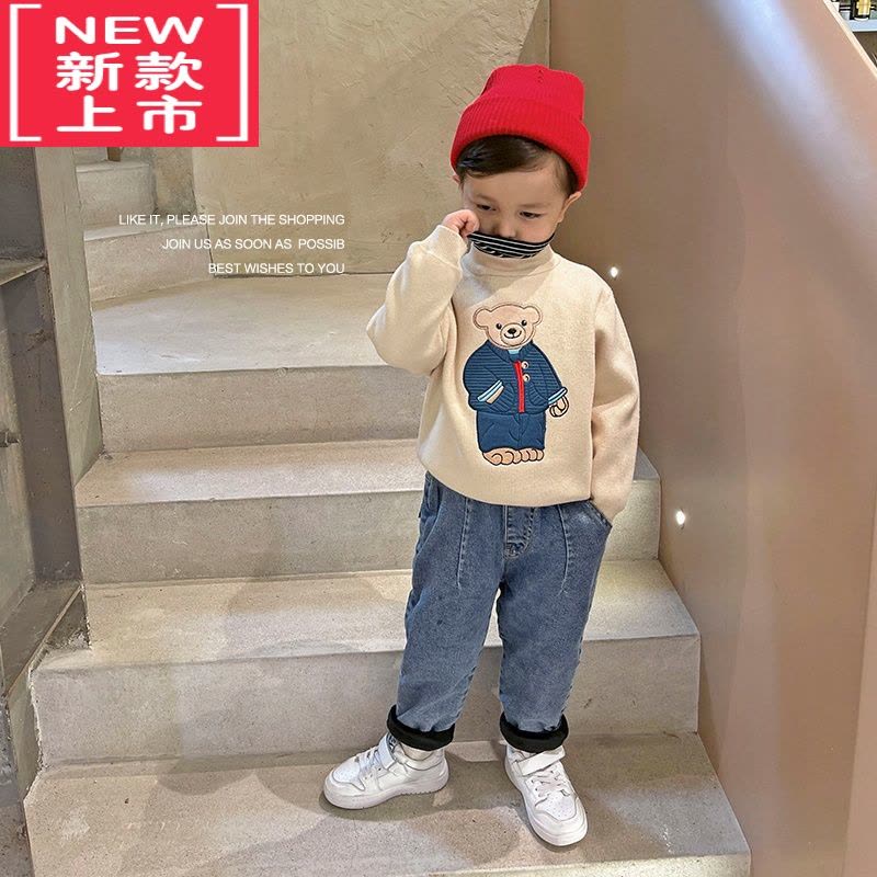 可莉允板牙男童加绒牛仔裤冬装秋冬款婴儿童装宝宝小童小童长裤子保暖潮保暖裤图片