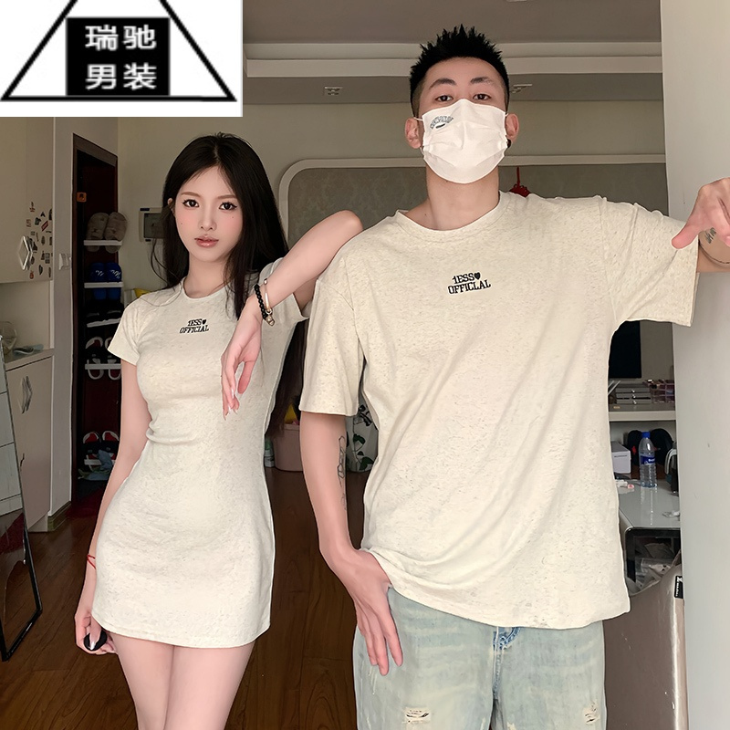 希杰狮王情侣装夏季美式圆领短袖T恤I潮牌小众设计感辣妹连衣裙一裙一衣