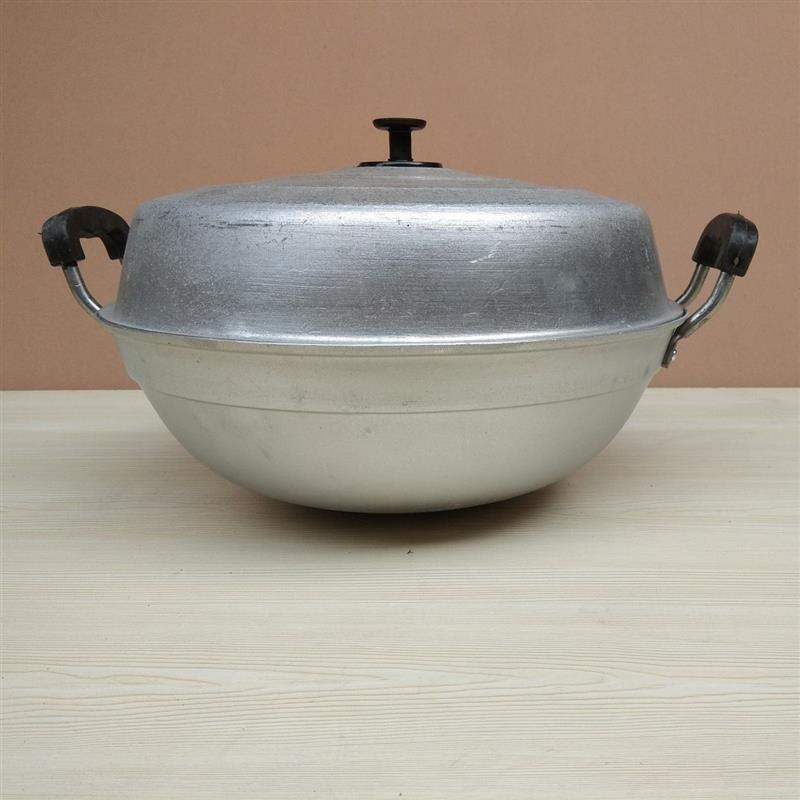 老式家用倒铝锅铝炒菜锅双耳生铝锅单篦蒸锅小号铝汤锅|口径39公分